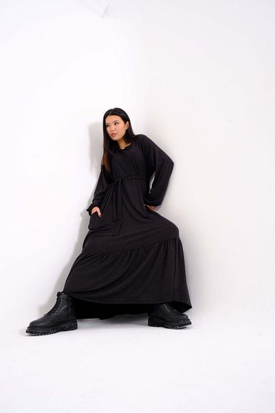 SARE ERKMEN Hijab Grey Pocket Lycra Long Dress