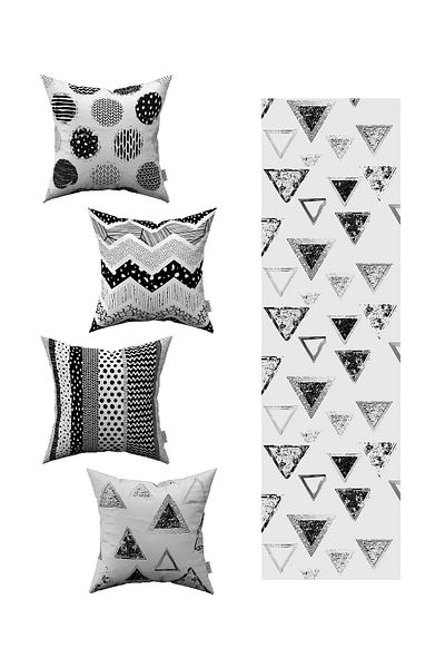Cango Home Husă de pernă din 4 piese cu model geometric alb-negru 1 set de alergători 4kmbs82-rs-03