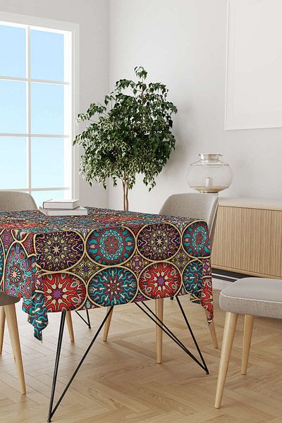Cango Home Yellow Multicolor Retro Vintage Patterned Digital Printed Tablecloth Otyk024-ms