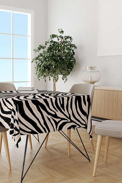 Cango Home Black Beige Zebra Patterned Digital Printed Tablecloth Cgh348-ms