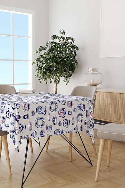 Cango Home Alb, albastru, faianta cu model, imprimat digital, birou Cgh595-ms