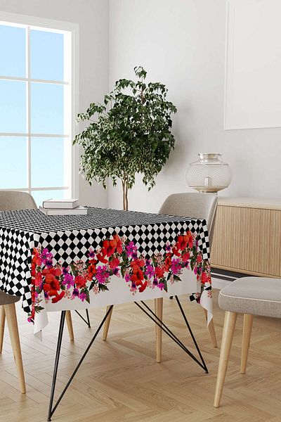 Cango Home Hanorac de birou cu imprimare digitală cu model floral în carouri alb-negru Cgh1106-ms