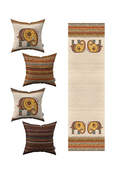 Cango Home Πορτοκαλί καφέ έθνικ κάλυμμα μαξιλαριού 4 τεμαχίων με σχέδιο ελέφα...