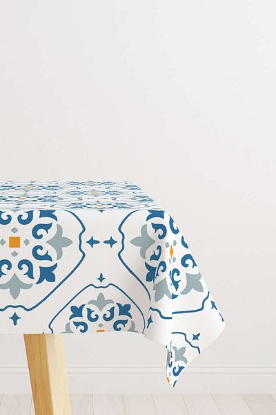 Cango Home Alb Albastru Modern Etnic Tigla Model Digital Printed Table Shirt Cgh575-ms