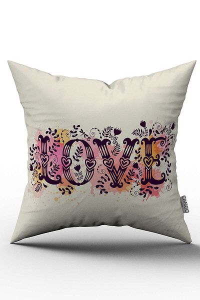 Cango Home Față de pernă cu două fețe crem roz Love Written Throw - Cgh111-ct