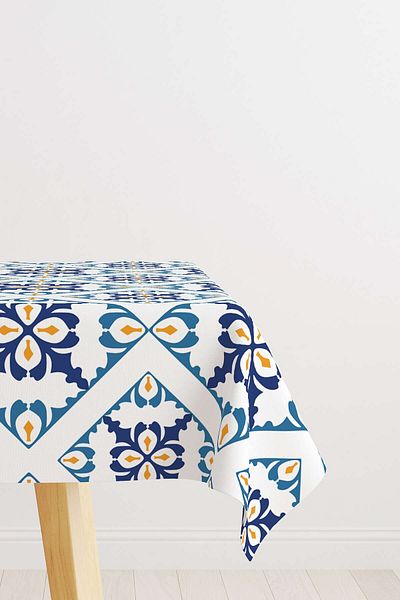 Cango Home Alb Albastru Modern Etnic Tigla Model Digital Printed Table Shirt Cgh576-ms