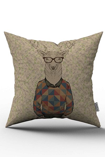 Cango Home Față de pernă cu două fețe, negru, bej, vintage, cu figuri de cerb - Cgh140-ct