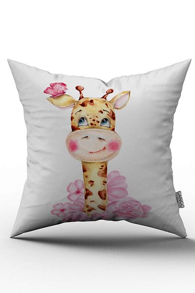 Cango Home Husă de pernă pentru copii, cu flori de girafă, albă, roz - Cgh053