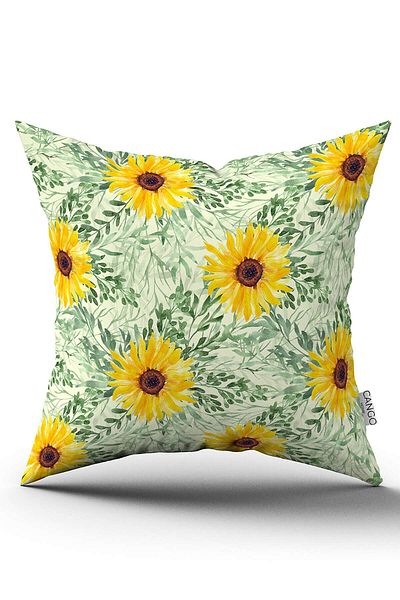 Cango Home Double Sided Yellow Green Sunflower Pattern Digital Printed Throw Pillow Cover Cgh1113