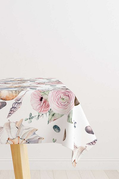 Cango Home Pink Beige Seashell Flower Patterned Tablecloth Cgh031-ms