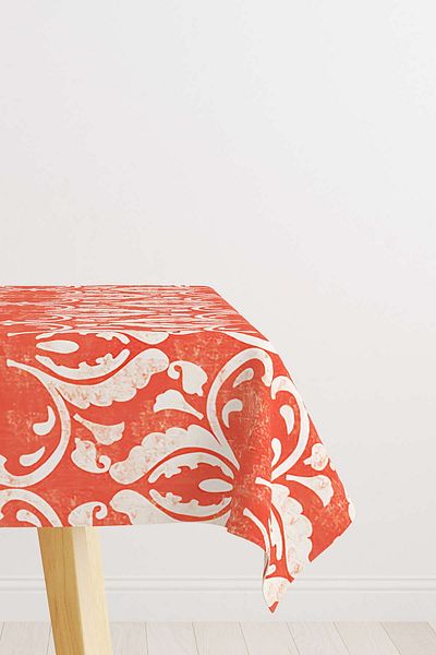 Cango Home Orange and White Damask Patterned Digital Printed Tablecloth Otyk064-ms