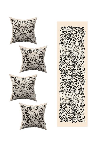 Cango Home Husă de pernă neagră crem cu model leopard, 4 piese, 1 set de alergare 4kmbs206-rs