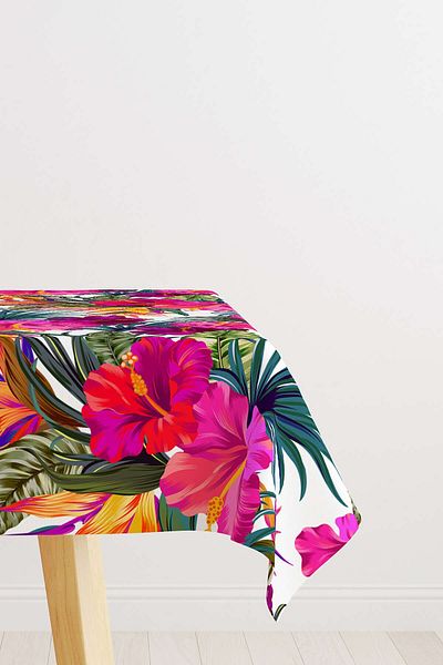 Cango Home Green Pink Tropical Flower Patterned Digital Printed Tablecloth Otyk544-ms