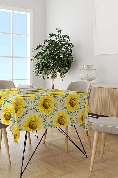 Cango Home Yellow Green Sunflower Patterned Digital Printed Tablecloth Cgh1110-ms