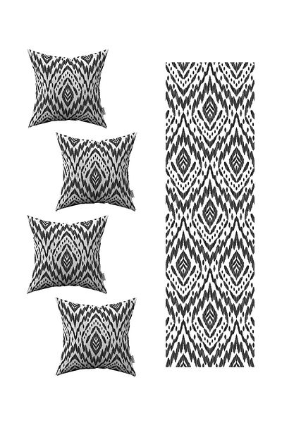 Cango Home Black and White Decorative Ethnic Patterned 4-Piece Throw Pillow Cover 1 Runner Set 4kmbs218-rs
