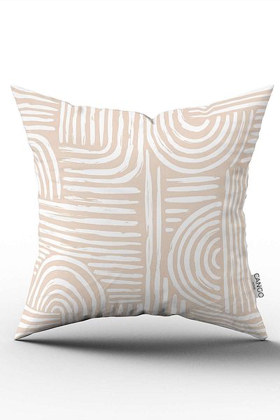 Cango Home Cremă cu două fețe - Husă de poluare cu imprimare digitală cu model geometric boem-nordic alb Cgh1207