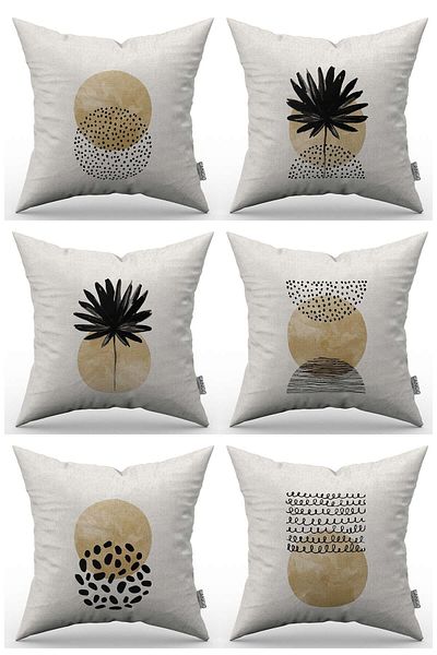 Cango Home 6-Piece Botanical Bohemian Scandinavian Patterned Throw Pillow Cover Set - Yellow (Mustard) Black 6kmbs328