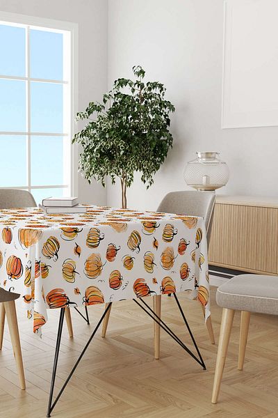 Cango Home Orange Halloween Pumpkin Patterned Digital Printed Tablecloth Cgh753-ms