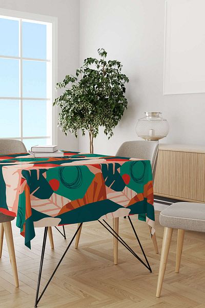 Cango Home Green and White Tropical Tablecloth Cgh179-ms