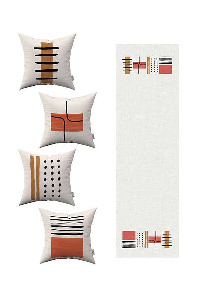 Cango Home Orange Brown Modern Abstract Patterned 4-Piece Throw Pillow Cover 1 Runner Set 4kmbs120-rs