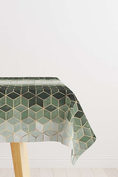 Cango Home Green Gold Mosaic Patterned Digital Printed Tablecloth Cgh925