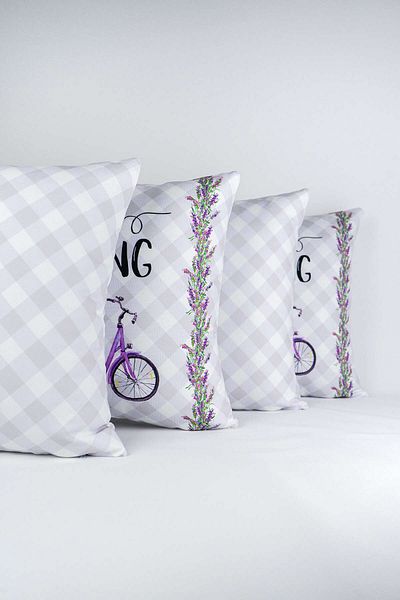 Cango Home Double Sided Gray Purple Checkered Spring Themed 4-Piece Digital Printed Throw Pillow Cover Set 4kmbs246-ct