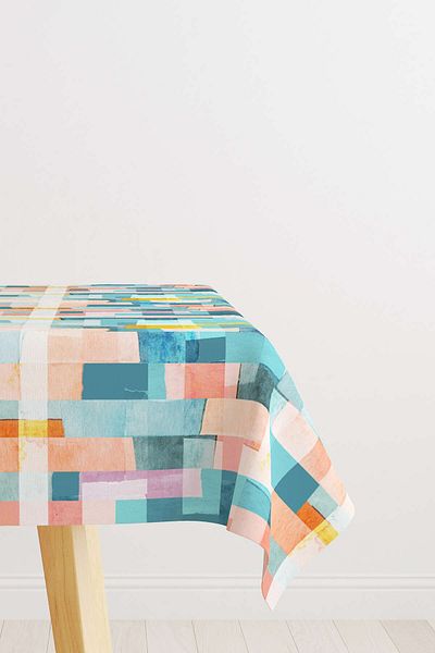 Cango Home Față de masă decorativă abstractă de culori mixte alb Cgh159-ms