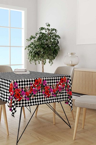 Cango Home Hanorac de birou cu imprimeu digital cu model floral în carouri alb-negru Cgh1107-ms