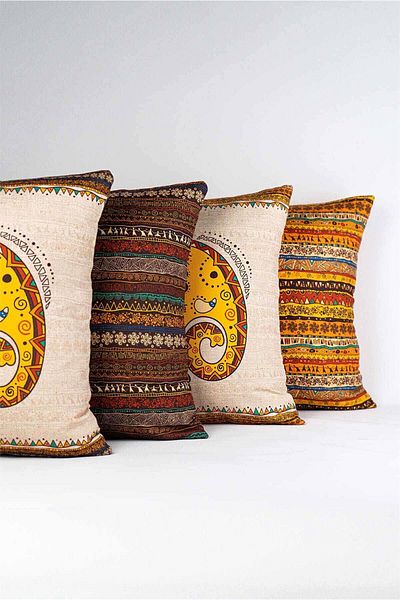 Cango Home Double Sided Orange Brown Ethnic Elephant Patterned 4-Piece Digital Printed Throw Pillow Pillowcase Set 4k