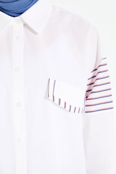 Tuğba Süs Cep Kapaklı Garnili Gömlek - Beyaz