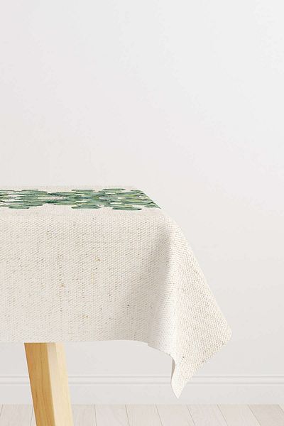Cango Home Green Cream Eucalyptus Patterned Digital Printed Tablecloth Cgh1102-2-ms