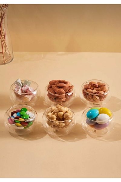 Bastonlu 6-Piece Mini Sauce Bowl - Double Wall and Dragee Turkish Delight Bowl