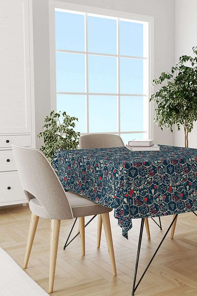 Cango Home Christmas Red Green Honeycomb Digital Printed Tablecloth