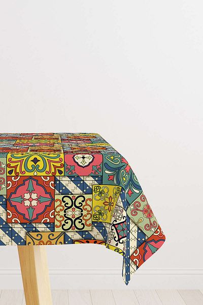 Cango Home Yellow Multicolor Retro Vintage Patterned Digital Printed Tablecloth Otyk030-ms