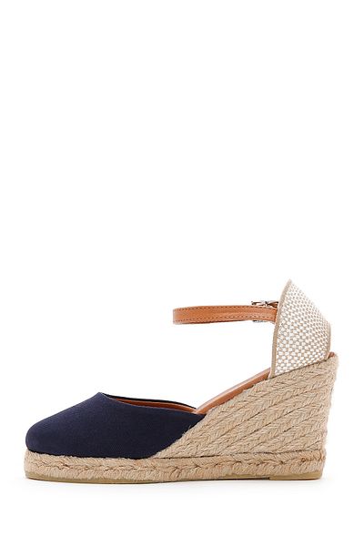 Derimod Navy Blue Wedge Heeled Espadrille - With Ankle Strap, 24sfd20556f