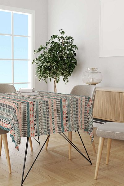 Cango Home Crem Portocaliu Etnic Kilim Model Digital Printed Table Shirt Cgh1109-ms