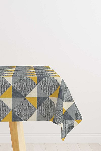 Cango Home Yellow Gray Decorative Geometric Patterned Digital Printed Tablecloth Ylms108-ms