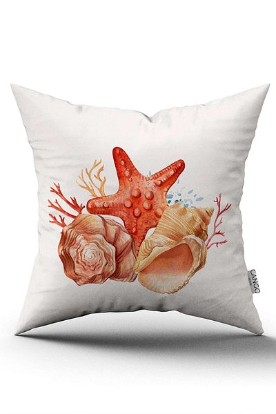 Cango Home Double Sided Red Orange Marine Pattern Digital Printed Throw Pillow Cover Cgh1173