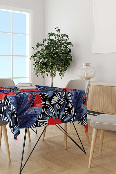 Cango Home Masă de birou imprimată digitală cu model de flori tropicale albastru roșu Otyk470-ms