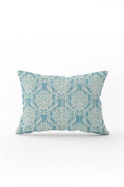 Cango Home Față de pernă cu două fețe, 35x50, albastru crem, cu model damasc - Cgh096-3550