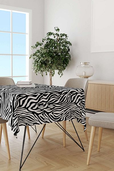 Cango Home Black and White Zebra Patterned Digital Printed Tablecloth Cgh386-ms