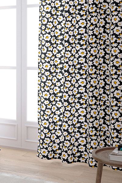 Cango Home Yellow Black Daisy Patterned Digital Printed Curtain Cgh1195-pr