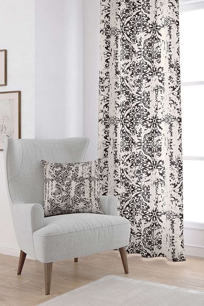 Cango Home Καφέ αντίκα vintage μοτίβο ψηφιακής τυπωμένης κουρτίνας Otyk293-pr