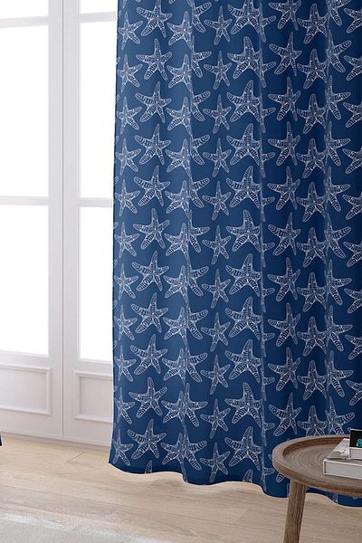 Cango Home Digital Printed White Navy Blue Marine Patterned Curtain - Cgh268-pr
