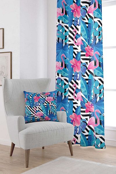Cango Home Cortina imprimată digitală cu model cu flamingo tropical albastru roz Otyk469-pr