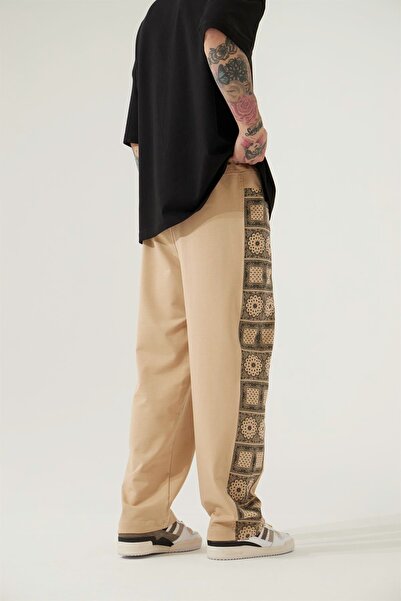 Machinist Ανδρικό Ethnic Paisley με τύπωμα oversized Φούτερ από οργανικό βαμβάκι σε μπεζ χρώμα