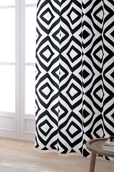 Cango Home White Black Decorative Geometric Patterned Digital Printed Curtain Otyk565-pr