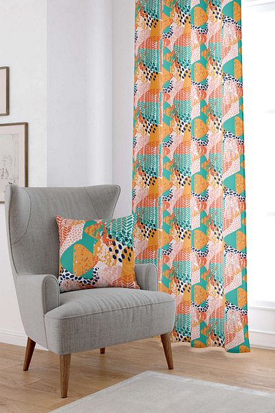 Cango Home Orange Green Tropical Geometric Patterned Digital Printed Curtain Cgh1044-pr
