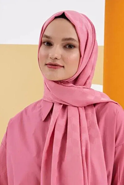 Madame Polo Silky Jacquard Lara Shawl Checker Pattern - Sweet Pink