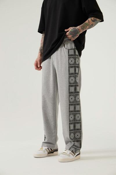 Machinist Ανδρικό Ethnic Paisley με τύπωμα oversized Φούτερ από οργανικό βαμβάκι γκρι μελανζέ